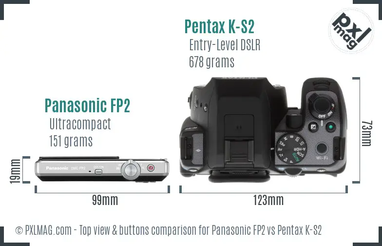 Panasonic FP2 vs Pentax K-S2 top view buttons comparison