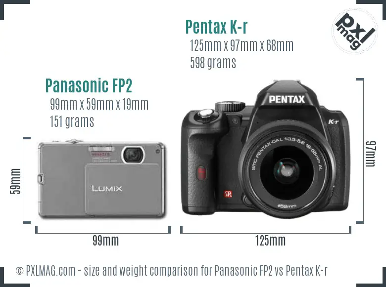 Panasonic FP2 vs Pentax K-r size comparison