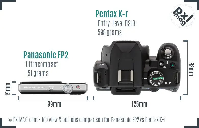 Panasonic FP2 vs Pentax K-r top view buttons comparison