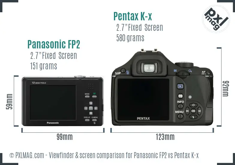 Panasonic FP2 vs Pentax K-x Screen and Viewfinder comparison