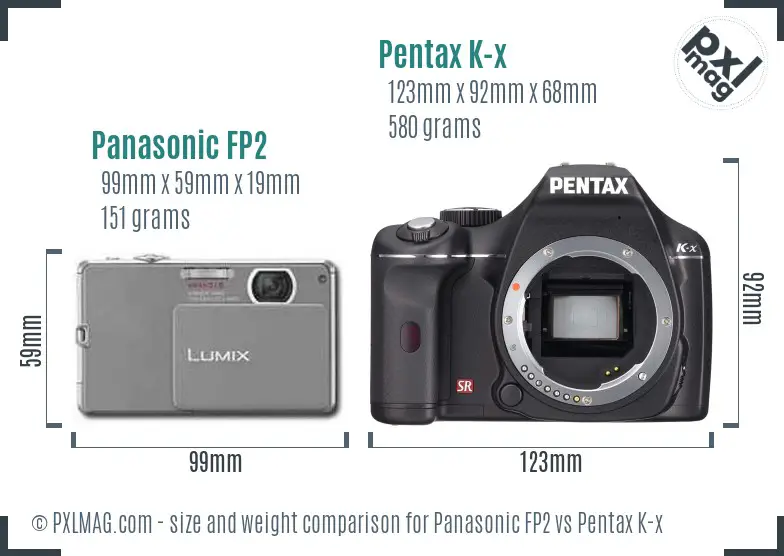 Panasonic FP2 vs Pentax K-x size comparison