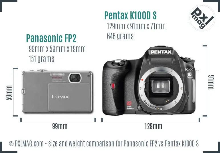 Panasonic FP2 vs Pentax K100D S size comparison
