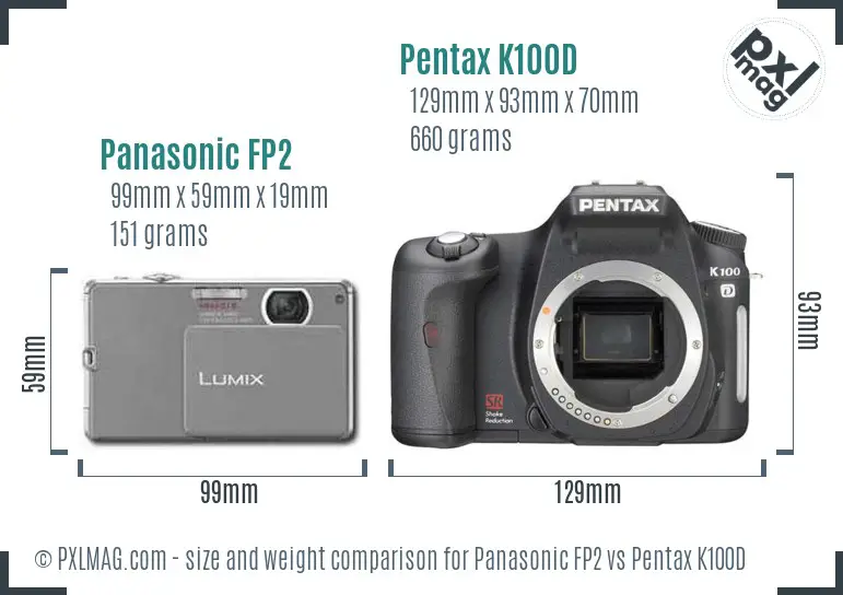 Panasonic FP2 vs Pentax K100D size comparison