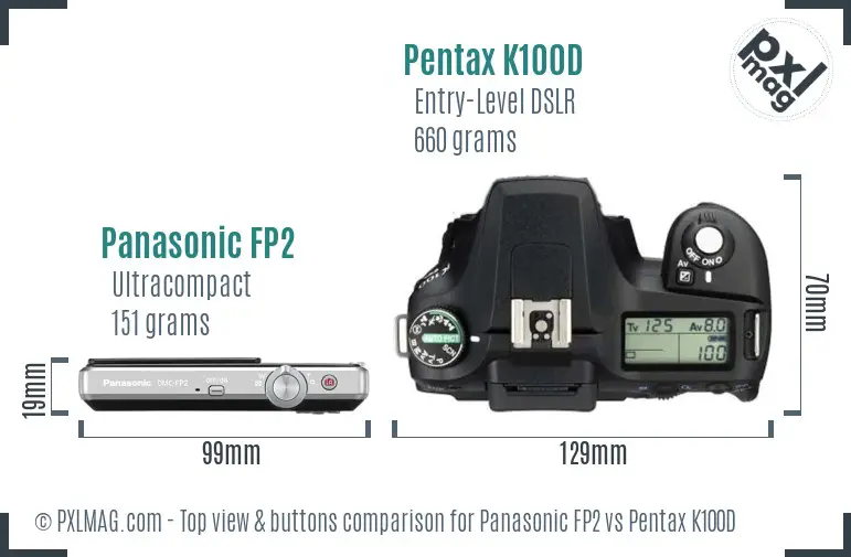 Panasonic FP2 vs Pentax K100D top view buttons comparison