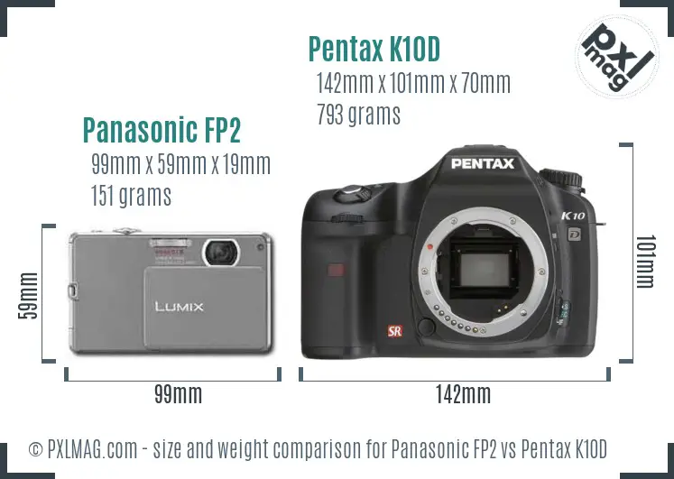 Panasonic FP2 vs Pentax K10D size comparison