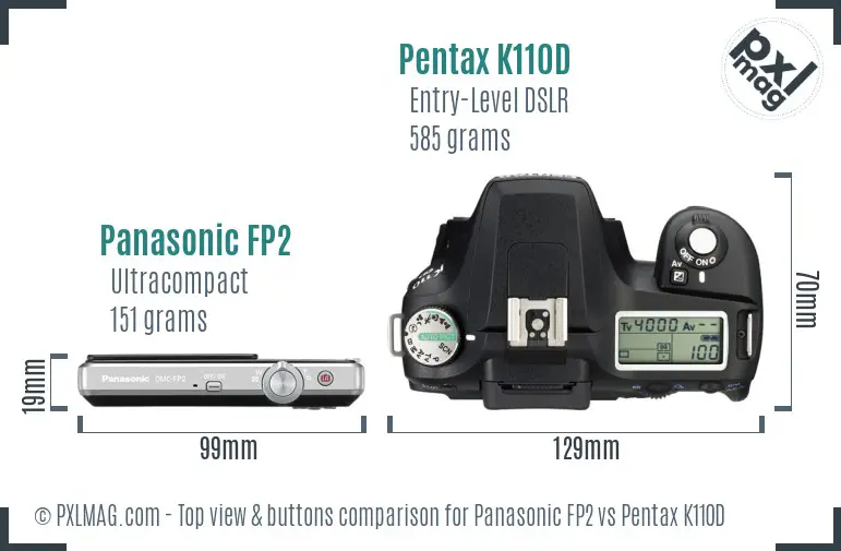 Panasonic FP2 vs Pentax K110D top view buttons comparison