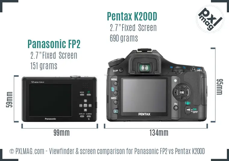 Panasonic FP2 vs Pentax K200D Screen and Viewfinder comparison