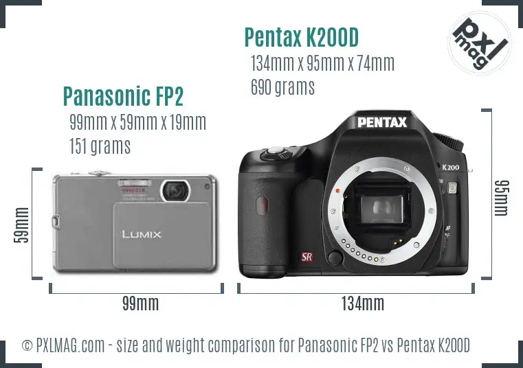 Panasonic FP2 vs Pentax K200D size comparison