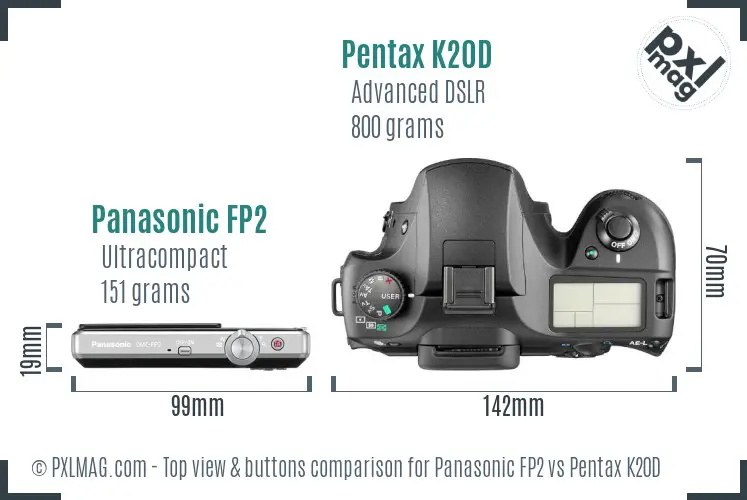 Panasonic FP2 vs Pentax K20D top view buttons comparison