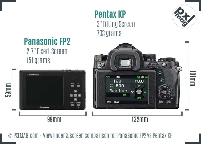 Panasonic FP2 vs Pentax KP Screen and Viewfinder comparison