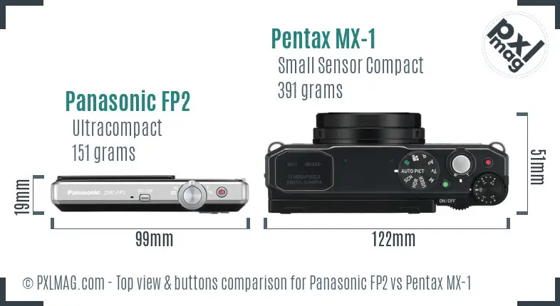 Panasonic FP2 vs Pentax MX-1 top view buttons comparison