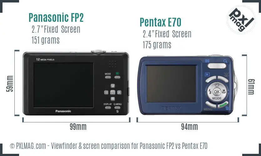Panasonic FP2 vs Pentax E70 Screen and Viewfinder comparison