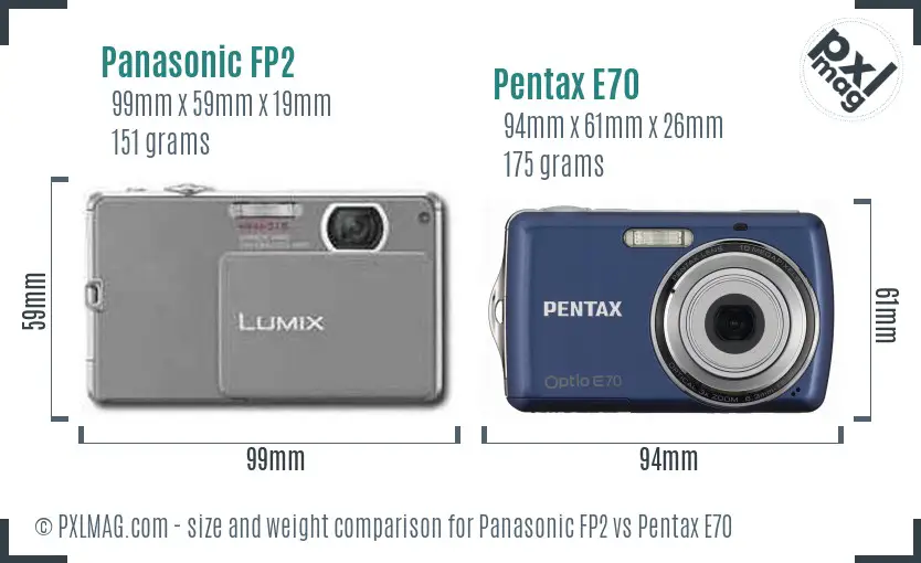 Panasonic FP2 vs Pentax E70 size comparison