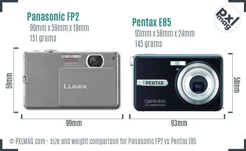 Panasonic FP2 vs Pentax E85 size comparison Panasonic FP2 vs Pentax E85 size comparison