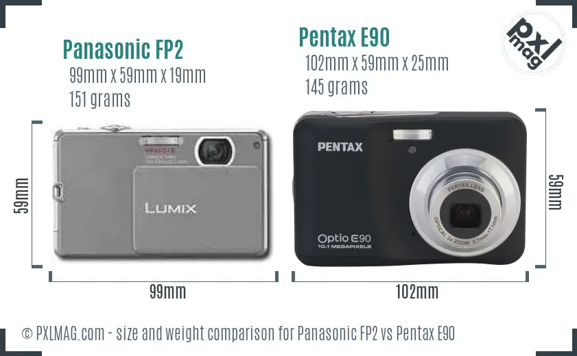 Panasonic FP2 vs Pentax E90 size comparison