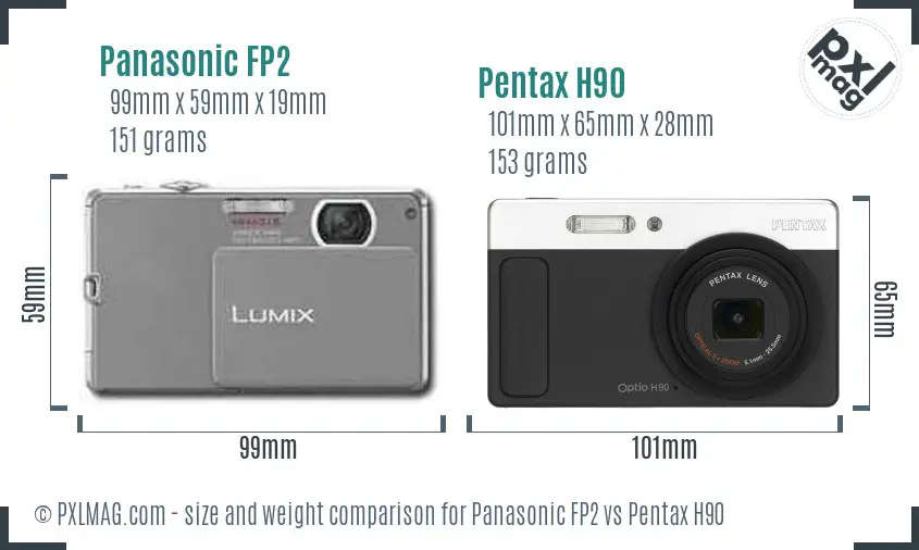 Panasonic FP2 vs Pentax H90 size comparison