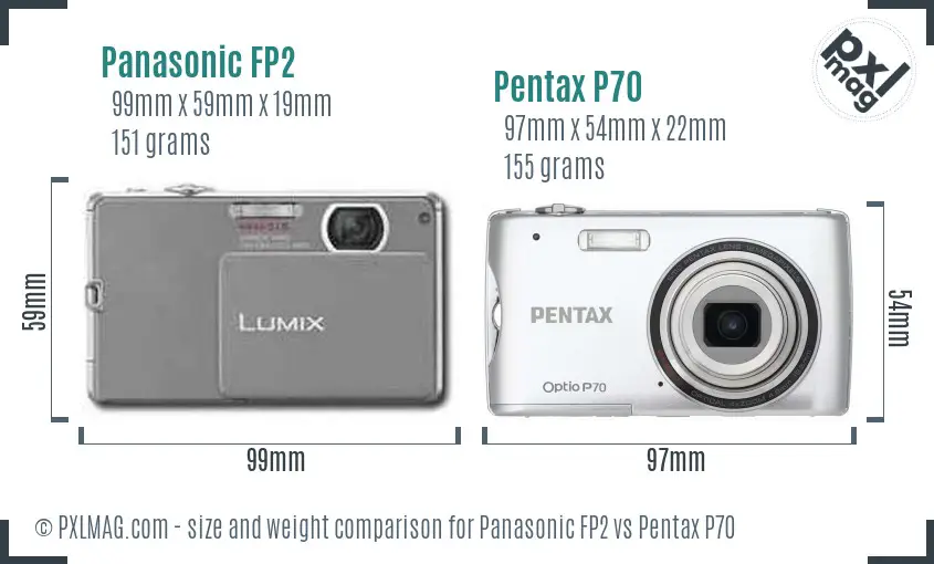 Panasonic FP2 vs Pentax P70 size comparison