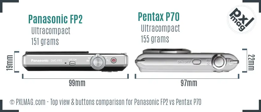 Panasonic FP2 vs Pentax P70 top view buttons comparison
