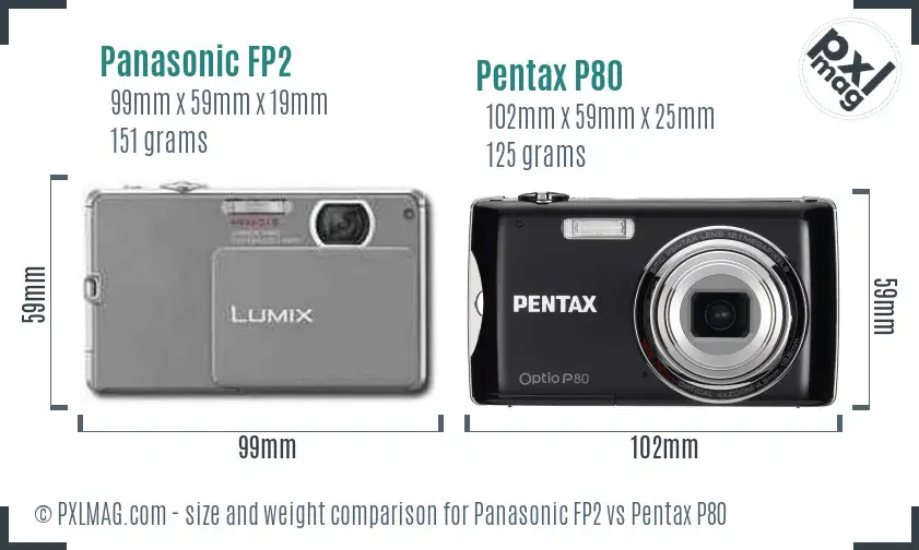 Panasonic FP2 vs Pentax P80 size comparison