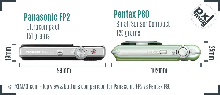 Panasonic FP2 vs Pentax P80 top view buttons comparison