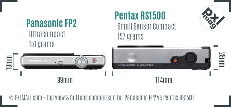 Panasonic FP2 vs Pentax RS1500 top view buttons comparison