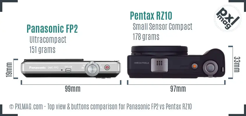 Panasonic FP2 vs Pentax RZ10 top view buttons comparison