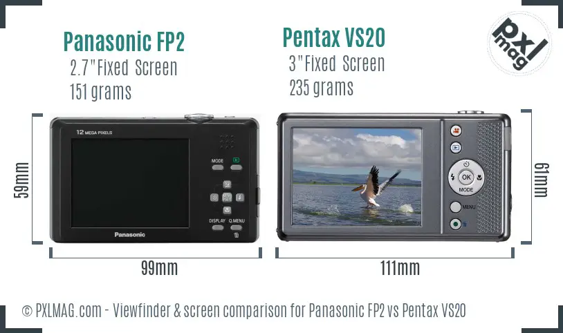 Panasonic FP2 vs Pentax VS20 Screen and Viewfinder comparison