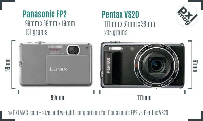 Panasonic FP2 vs Pentax VS20 size comparison