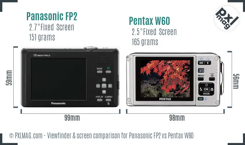 Panasonic FP2 vs Pentax W60 Screen and Viewfinder comparison