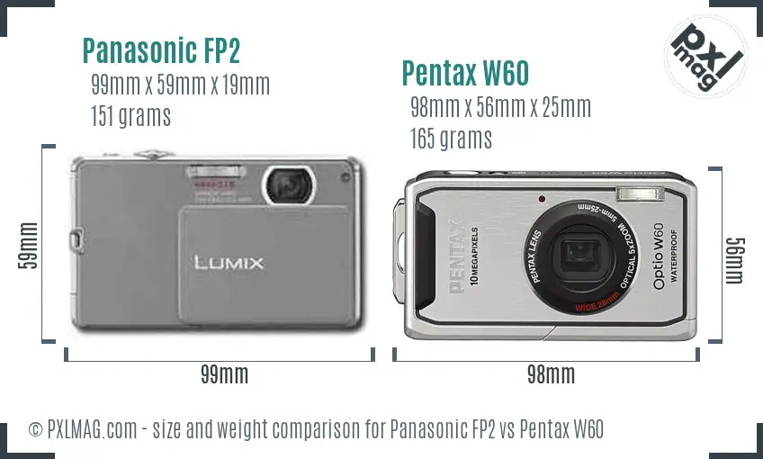 Panasonic FP2 vs Pentax W60 size comparison