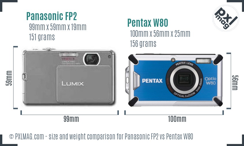 Panasonic FP2 vs Pentax W80 size comparison