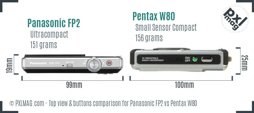 Panasonic FP2 vs Pentax W80 top view buttons comparison