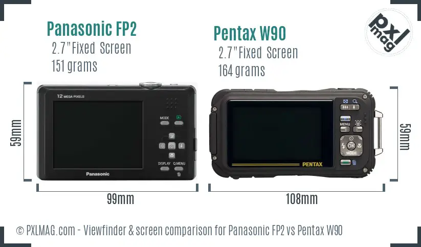Panasonic FP2 vs Pentax W90 Screen and Viewfinder comparison
