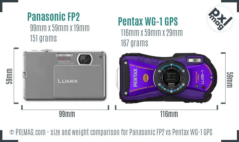 Panasonic FP2 vs Pentax WG-1 GPS size comparison