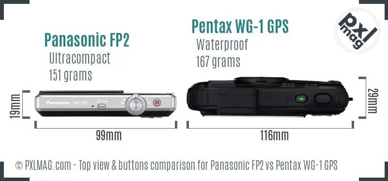 Panasonic FP2 vs Pentax WG-1 GPS top view buttons comparison