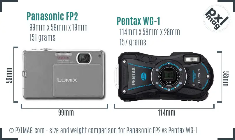Panasonic FP2 vs Pentax WG-1 size comparison