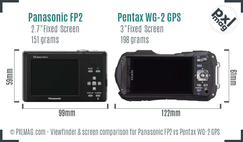 Panasonic FP2 vs Pentax WG-2 GPS Screen and Viewfinder comparison