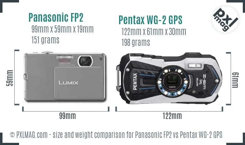 Panasonic FP2 vs Pentax WG-2 GPS size comparison