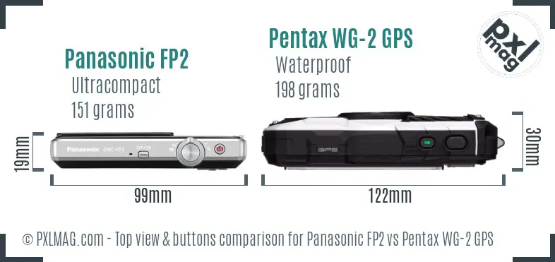 Panasonic FP2 vs Pentax WG-2 GPS top view buttons comparison
