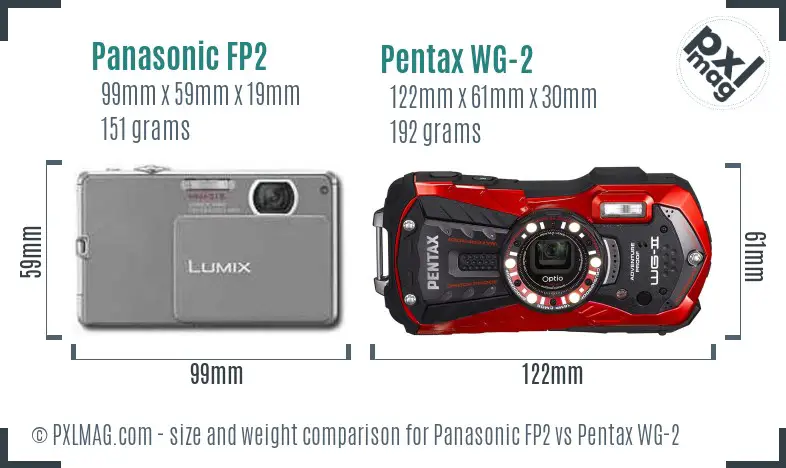 Panasonic FP2 vs Pentax WG-2 size comparison