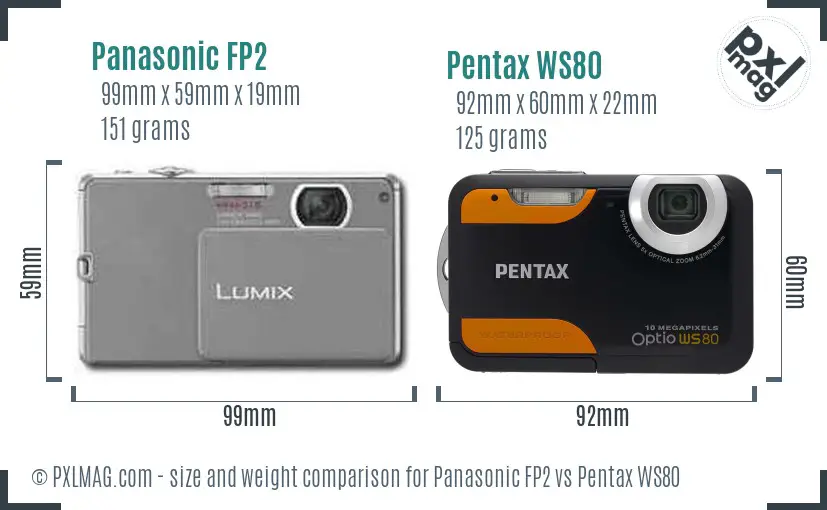 Panasonic FP2 vs Pentax WS80 size comparison
