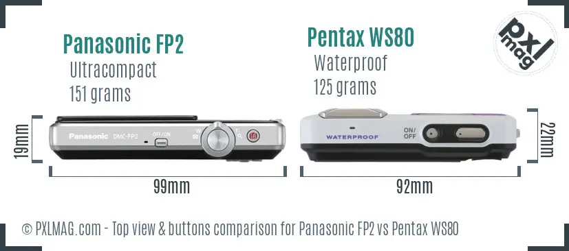 Panasonic FP2 vs Pentax WS80 top view buttons comparison