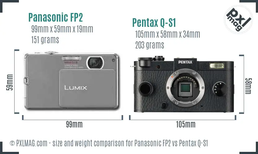 Panasonic FP2 vs Pentax Q-S1 size comparison