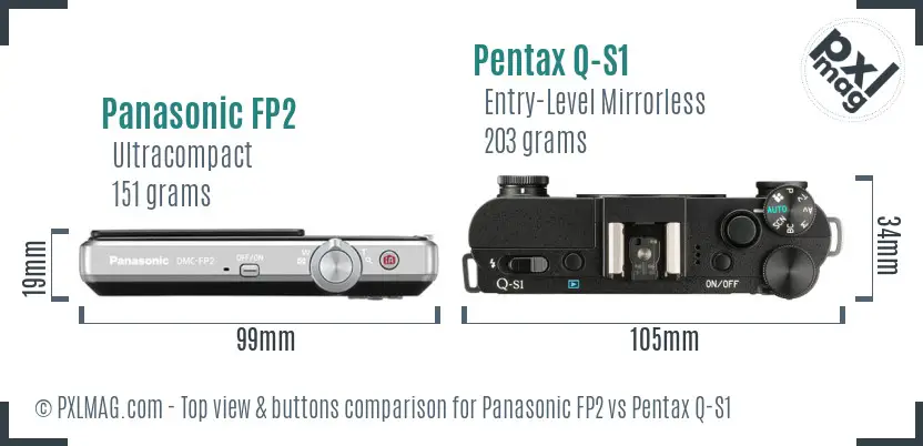 Panasonic FP2 vs Pentax Q-S1 top view buttons comparison