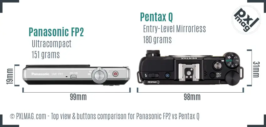 Panasonic FP2 vs Pentax Q top view buttons comparison