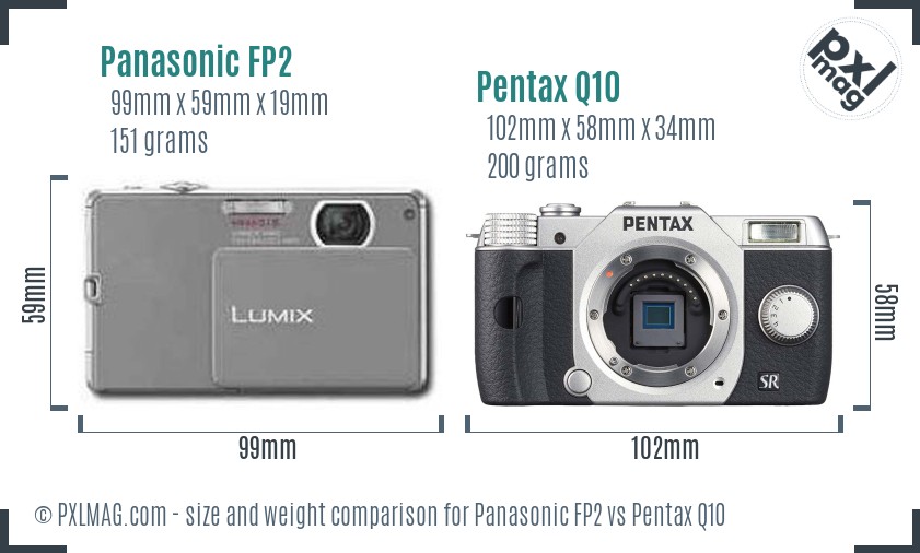 Panasonic FP2 vs Pentax Q10 size comparison