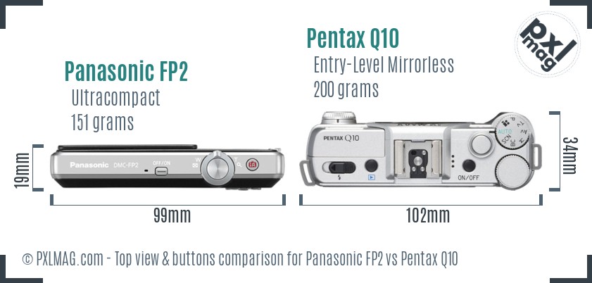 Panasonic FP2 vs Pentax Q10 top view buttons comparison