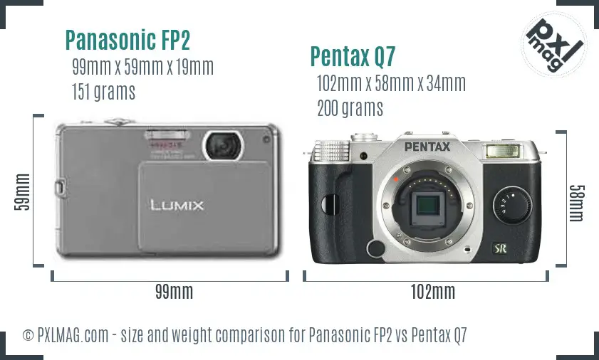 Panasonic FP2 vs Pentax Q7 size comparison