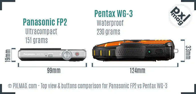 Panasonic FP2 vs Pentax WG-3 top view buttons comparison Panasonic FP2 vs Pentax WG-3 top view buttons comparison