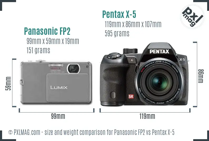 Panasonic FP2 vs Pentax X-5 size comparison Panasonic FP2 vs Pentax X-5 size comparison